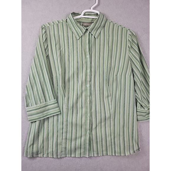 Croft & Barrow Stretch Green Striped 3/4 Sleeve Button Up Shirt Women's Plus 1X - Picture 2 of 12